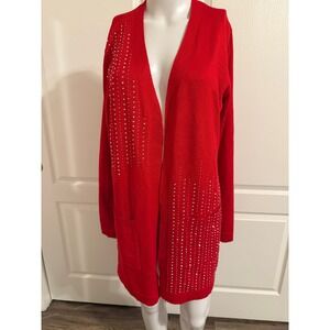 Seven Manor Red Embellished Open Front Cardigan Sweater L